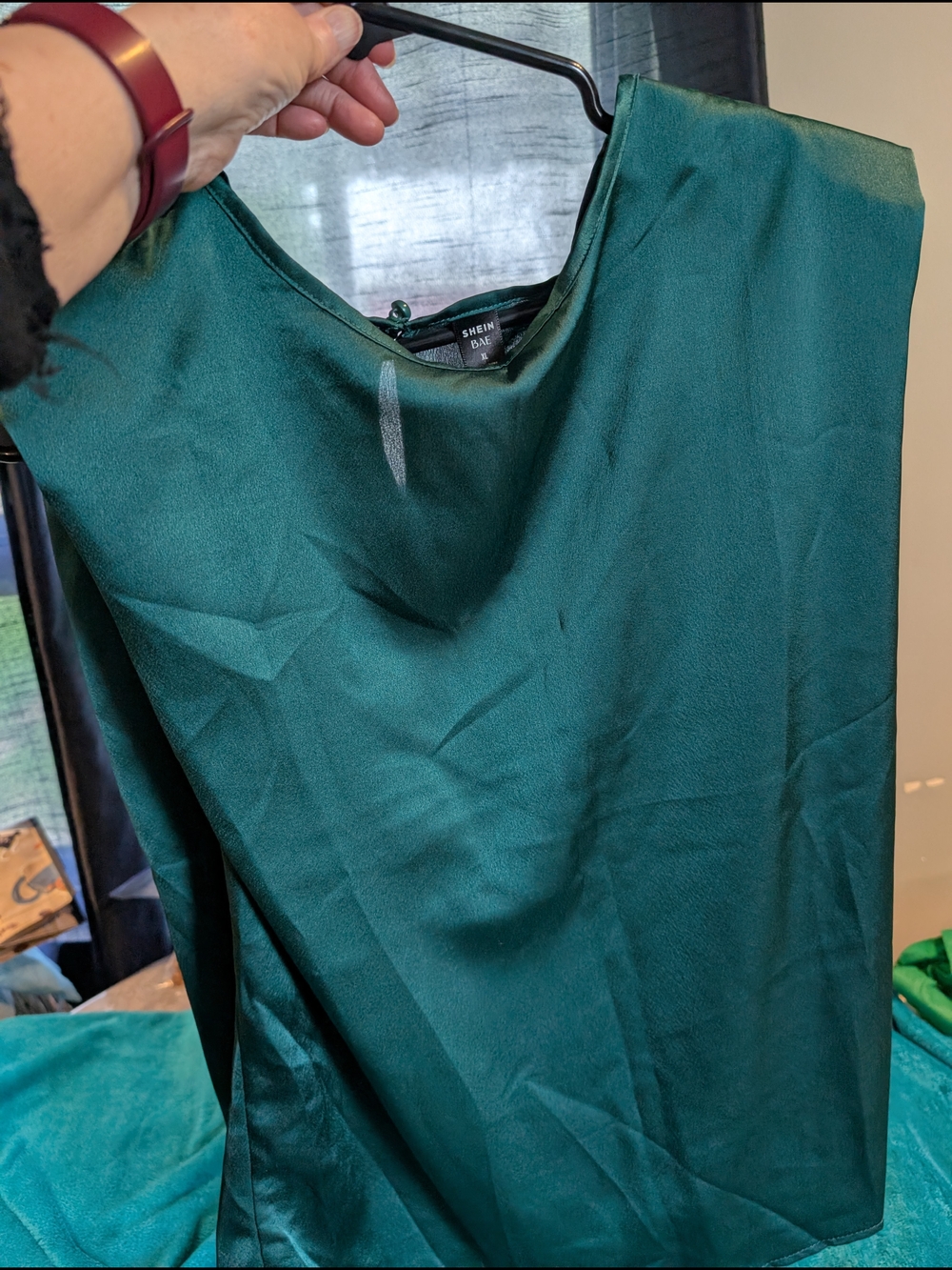 SHEIN Forest Green Satin Shell Top